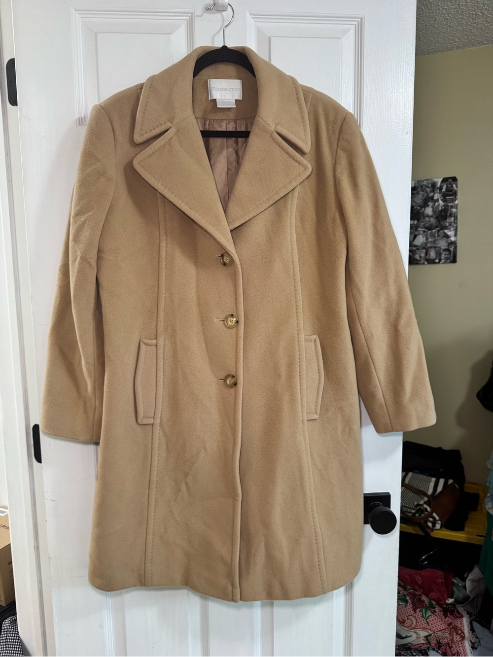 Worthington Wool Cashmere Blend Coat Women L Light Camel Tan Classic Overcoat